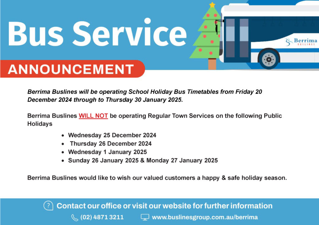 Berrima Bus Service Announcement Christmas