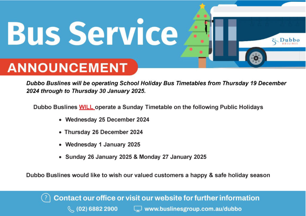 Dubbo Bus Service Announcement Christmas