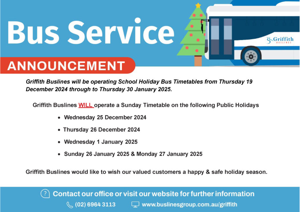 Griffith Bus Service Announcement Christmas