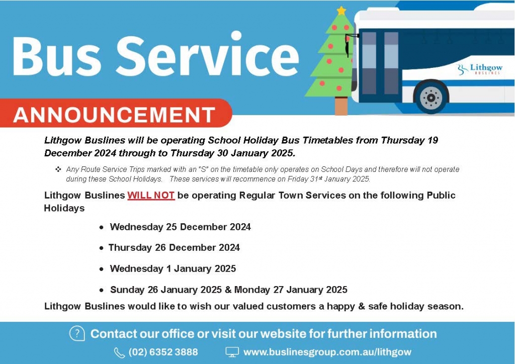 Lithgow Bus Service Announcement Christmas