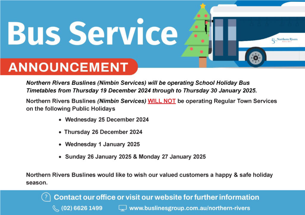 Nimbin Bus Service Announcment Christmas Page 1