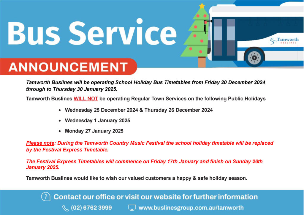 Tamworth Bus Service Announcement Christmas